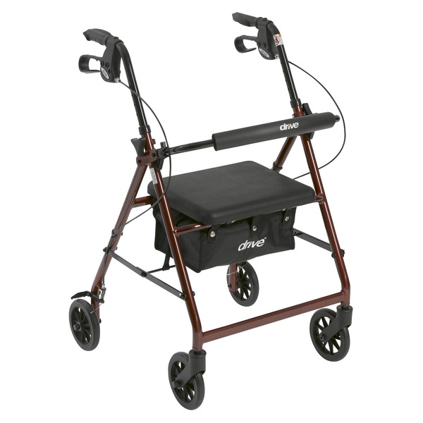 Drive Medical Rollator w/ 6" Wheels w/ Back Support & Padded Seat, Red r726rd